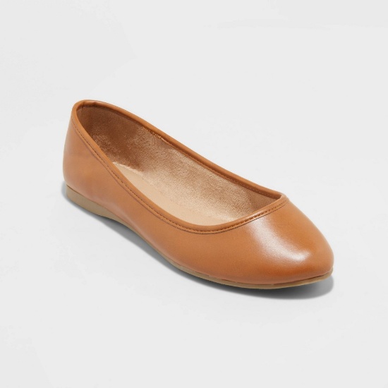 Size 7.5 Women's Everly Round Toe Ballet Flats With Memory Foam Universal Thread Cognac 7.5, Red