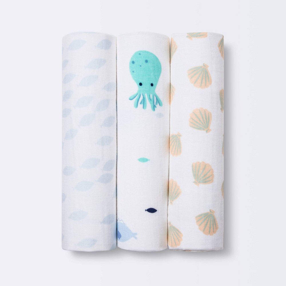Cloud Island Muslin Swaddle Blankets 3pk Fish Proxibid