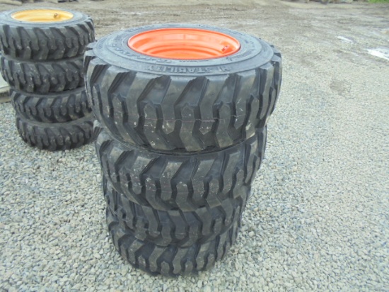(4) New 12-16.5 SSL Tires On Orange Rims