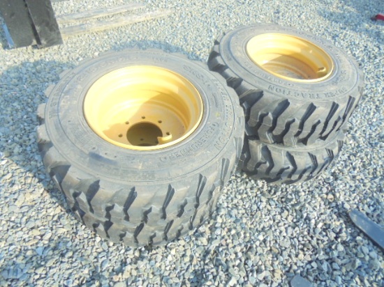 (4) New 12-16.5 SSL Tires & Rims On Cat Yellow 8 Bolt Rims