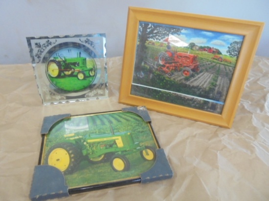 Allis Chalmers WD & John Deere 520 Framed Pictures, John Deere Clock