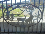 New 20' Wrought Iron Bi-Parting Driveway Gate w/ Wildlife Scene