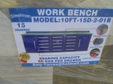 New Blue 10' Work Bench w/ 15 Drawers