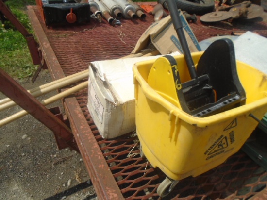 Mop Bucket, Mop Handles, Box Of New Mops