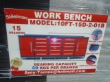 10' Work Bench w/ 15 Drawers, Red in Color
