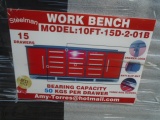 10' Work Bench w/ 15 Drawers, Red in Color
