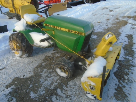 John Deere 317 Garden Tractor w/ Snowblower, Hydraulic Lift, Dual Hydraulic