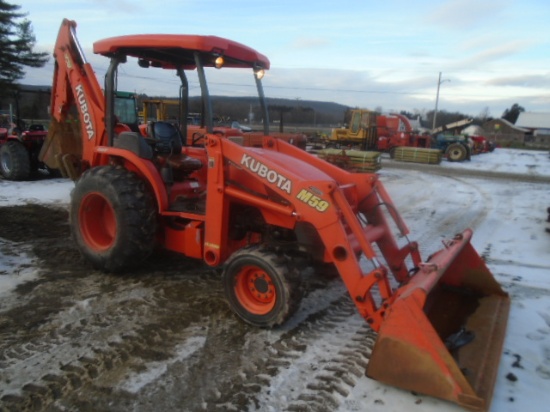 Kubota M59 Loader Backhoe, OROPS, 3 Speed Hydro, Auto Throttle, Universal Q