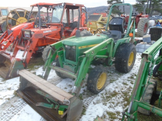 John Deere 750 Compact Tractor w/ 70 Loader & #7 Backhoe, 4wd, 3pt Arms In