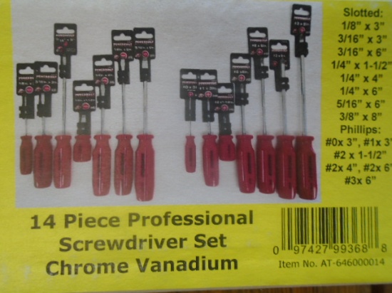 14 Pc Professional Screwdriver Set, Chrome Vanadium