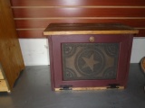 Amish Made Red Breadbox w/ Pressed Tin Front