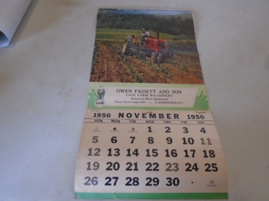 1950 Owen Fassett & Son Calendar w/ Case SC & Old Aerial Photo Of Their Dea