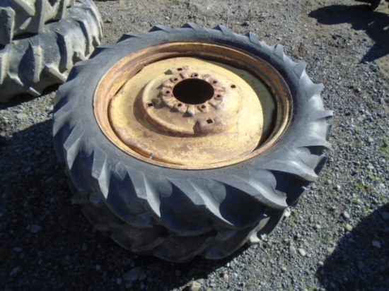 Set Of 9.5-32 Tires & Rims Off JD H, One Decent One Flat And Poor