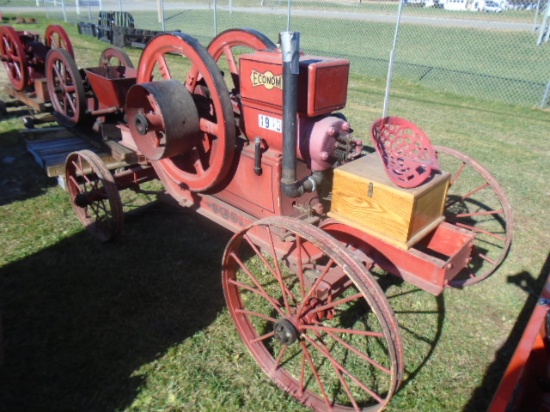 1915 Economy 7 HP Hit-N-Miss Engine On Cart w/ Tongue For Parades, Turns Ov