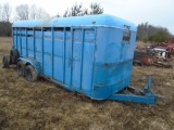 Blue Livestock Trailer, Broken Axle, Rusty