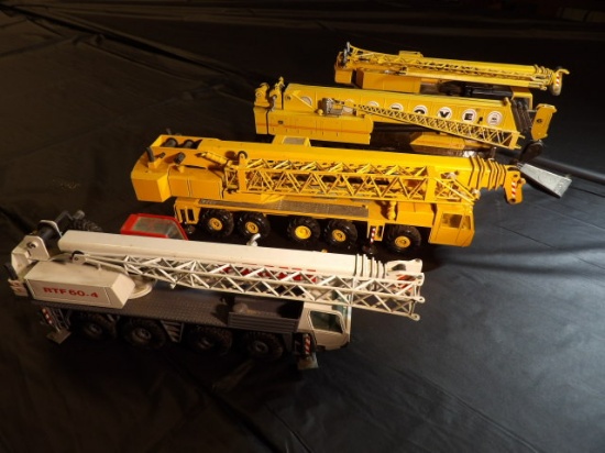 (4) 1/55 Scale Cranes, Faun RTF60-4, Liebherr, Grove w/ Medallian, Demag, H