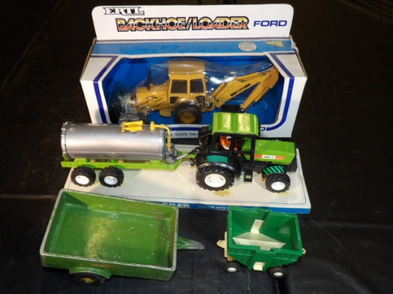 Ford Backhoe, John Deere Wagon, Britans Tractor w/ Spreader, Gravity Wagon