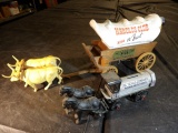 Jim Beam OX & Wagon Toy & Texaco Horse & Tanker Bank