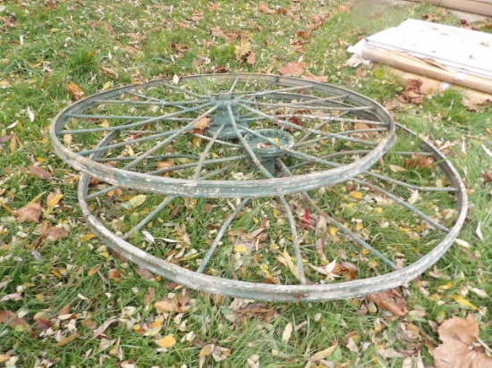 (2) Antique Steel Rake Wheels