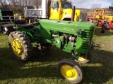 John Deere M Antique Tractor, Runs Good, Wheel Weights, Pulley, S/N 17262