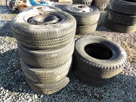 (4) 15" Tires On 5 Lug Steel Rims & (2) 16" Tires