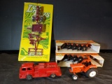 Lee Toys Farm Set NOS, (2) ERTL 1/32 Plows, 1/32 AC D21, Hubley Fire Truck