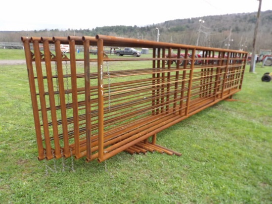 7x Heavy Duty 24' Cattle Corral Panels, 1 Has A 10' Swinging Gate, Sold By