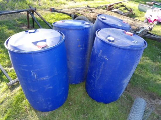(4) Blue Plastic Barrels