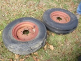 7.50-16 Tri Rib Tires On 6 Bolt Rims, 1 Good Tire 1 Poor Tire
