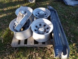 Pallet Of Truck Rims, Steps, Racing Valve Covers