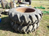 Agrimaster GB538 18.4-38 Tires On Double Bevel Rims, Loaded, Good Tread