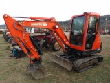 Kubota KX71-3 Mini Excavator, Full Cab, Rubber Tracks, Hydraulic Thumb, Bac