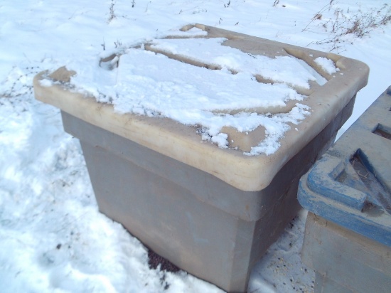 Plastic Tote w/ Old Carpet Rolls