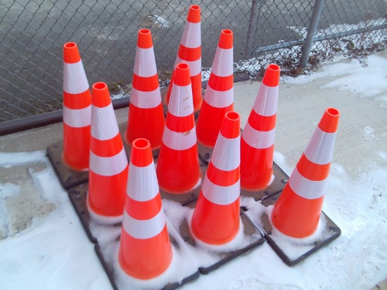 Stack Of 10 Traffic Cones w/ Reflective Tape
