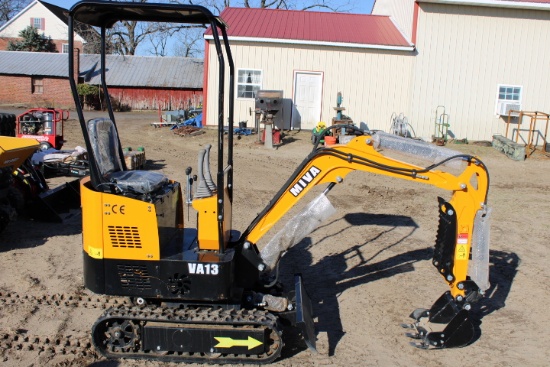 New Miva VA13 Mini Excavator, Mechanical Thumb, Rubber Tracks, Gas Engine