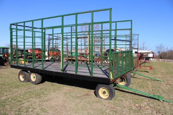 20' Steel Hay Wagon On Tandam Running Gear w/ Extendable Tongue, Wood Floor