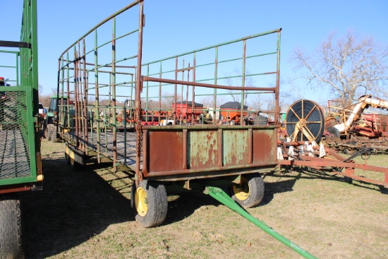 20' Steel Hay Wagon On Tandam Running Gear w/ Extendable Tongue, Wood Floor