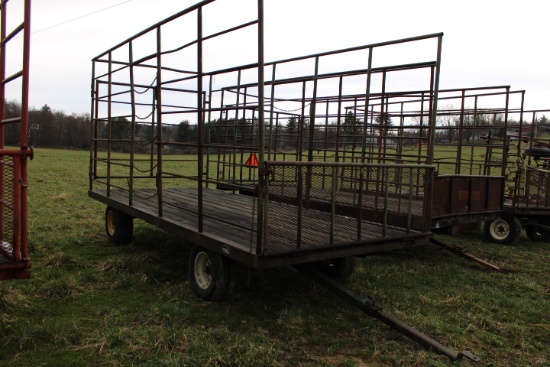 Green Metal Hay Wagon w/ Wood Floor, Rear Gate