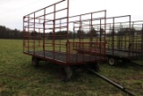 Red Hay Wagon On Zimmerman Gear, Metal Rack w/ Wood Floor, Has The Back Gat