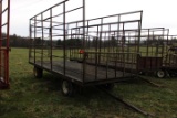 Green Metal Hay Wagon w/ Wood Floor, Rear Gate