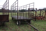 Green Metal Hay Wagon w/ Wood Floor, Rear Gate