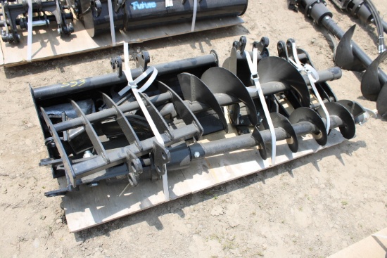 8 Piece Mini Excavator Attachment Set That Includes: Buckets, Post Hole Dig