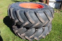 Pair Of Goodyear Optitrac 18.4-30 Tractor Tires On 8 Bolt Kubota Rims