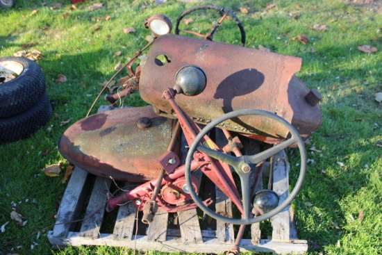 Pallet Of Farmall Tractor Parts, Steering Posts, Fuel Tanks, Cub Hood w/ Em
