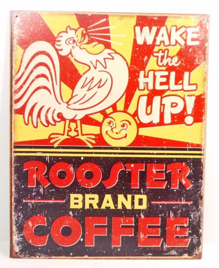 ROOSTER BRAND COFFEE ADVERTISING METAL SIGN
