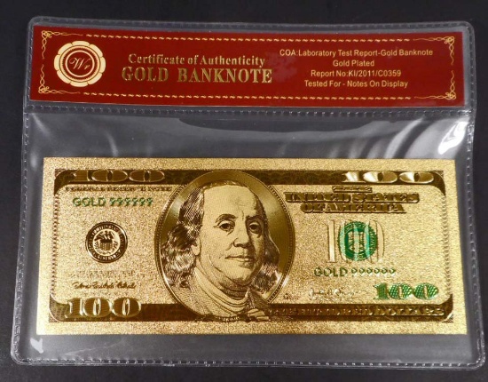 COLLECTIBLE ONE HUNDRED DOLLAR GOLD BANKNOTE W/ COA