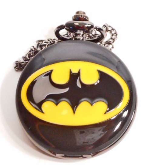 BATMAN LOGO BLACK POCKET WATCH W/ CHAIN