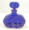 COBALT BLUE GLASS FLORAL PERFUME BOTTLE W/ STOPPER