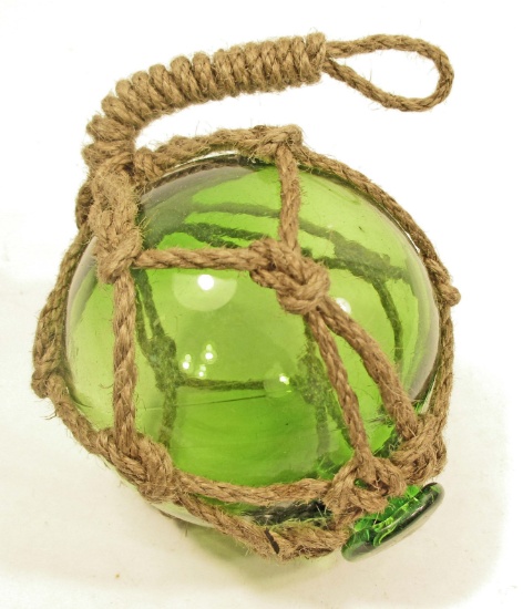 GREEN GLASS FISHING FLOAT W/ NET