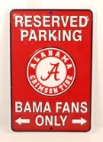 ALABAMA CRIMSON TIDE FANS RESERVED PARKING EMBOSSED METAL SIGN